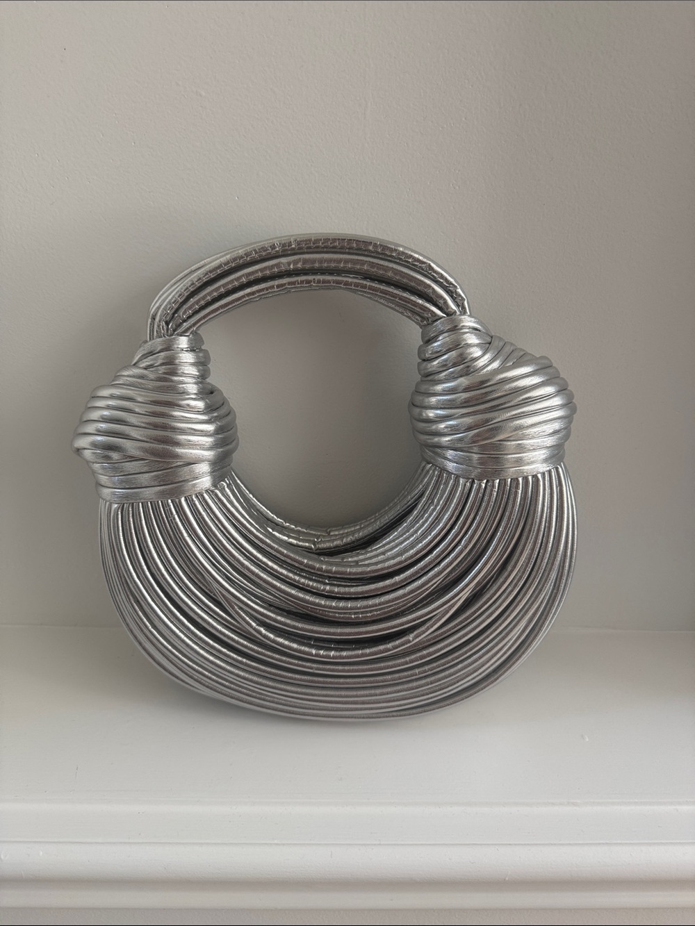 Sculpted Metallic Silver Tote Bag